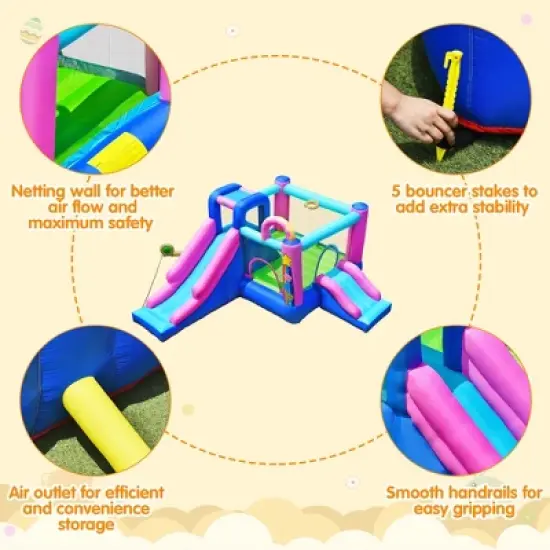 Bountech Inflatable Bounce Castle Dual Slides Jumping Bouncer w/ Climbing Wall image {8}