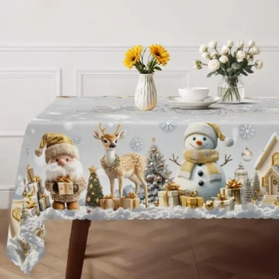 LOVEVOOK Merry Christmas Tablecloth, Snowman Tablecloth, Snowflake Table Cloths Stain Resistant Dining Table Cover for Holiday Decor image {2}