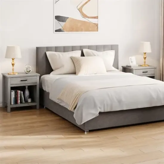 Farmhouse Nightstand, Night Stand Bedside Table with Drawer and Storage Shelf, Rustic End Side Table for Bedroom, Living Room image {4}