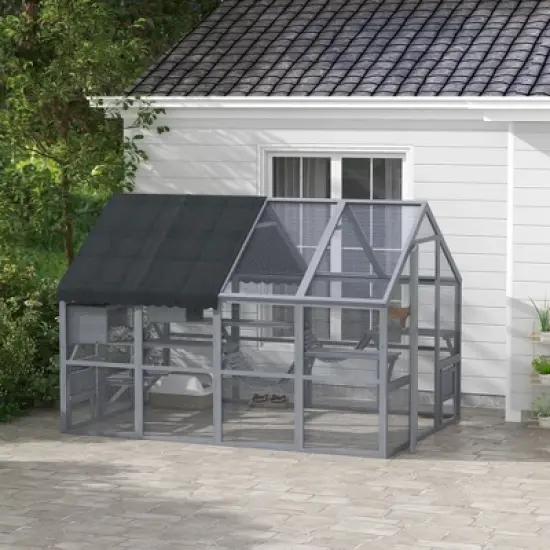 PawHut Large Catio Outdoor Cat Enclosure, Wooden Cat House for Multiple Kittens, with Waterproof Cover, Condos, Platforms, Bridge, Doors image {2}