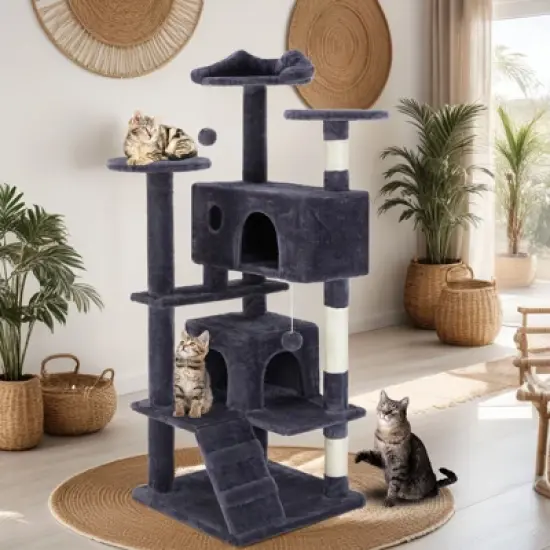 Sevobal Pet Tower Multi-Functional Cat Tree House Cat Climbing Frame, Lounge And Recreation Area Detachable Toy, Blue, 50&Prime;*50&Prime;*135&Prime; image {3}