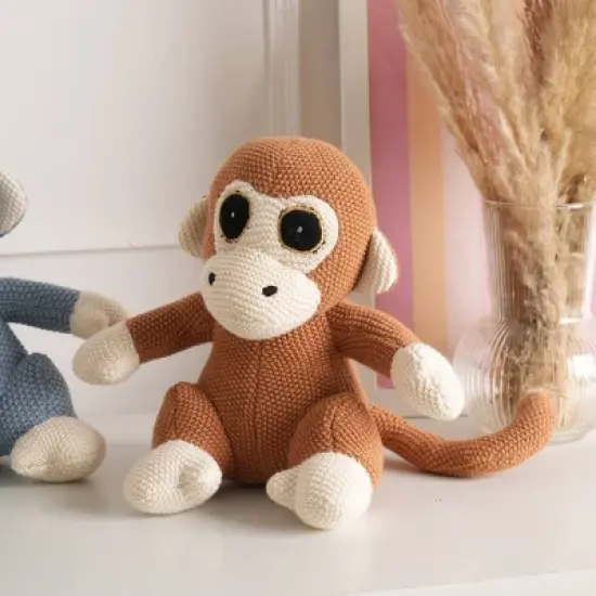INFURNIC Baby and Toddler Learning Toys Handcrafted Cotton Knitted Monkey Plush Toy for Safe Sensory Development Fun, Apricot Brown, 10"*9"*1" image {3}