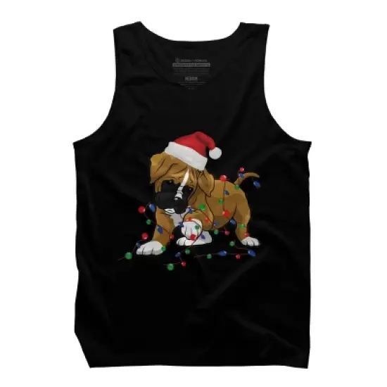 Men's Design By Humans Saint Bernard dog christmas light costume hat santa Fairy lights By Rondes Tank Top image {4}