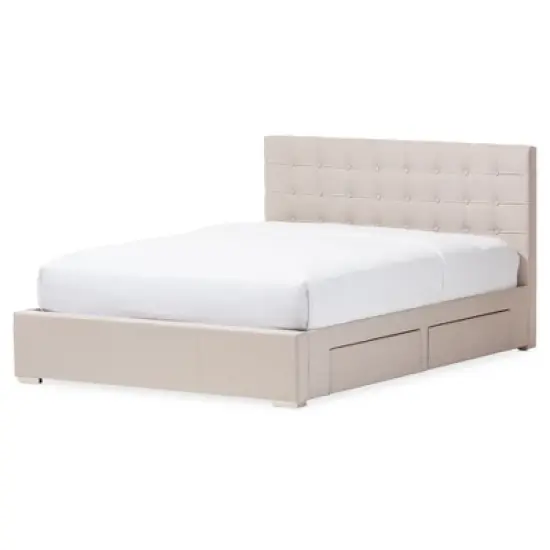 Queen Rene Modern and Contemporary Fabric 4 Drawer Storage Platform Bed - Baxton Studio image {10}