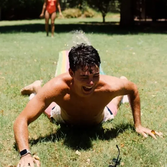 CocoNut Float Rae Dunn 16-foot Rainbow Slide & Ride with Sprinkler - SPLISH. SPLASH. image {2}