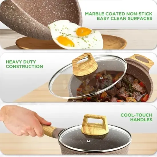 Nutrichef 22-Piece Non-Stick Cookware and Bakeware Set - Maroon Marble image {4}