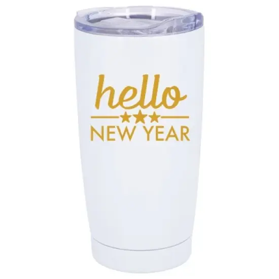 100 North 20 Ounce Stainless Steel On the Go Travel Tumbler With Push Top Lid, Hello New Year White image {5}