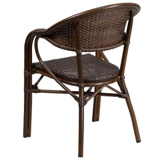 Merrick Lane Wicker Rattan Patio Chair With Curved Back And Aluminum Bamboo Frame image {8}