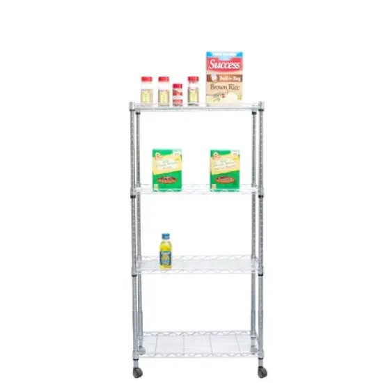 Mind Reader Adjustable 4-Tier Heavy Duty Utility Rolling Cart and Mobile Chrome Steel Shelf Organizer image {2}