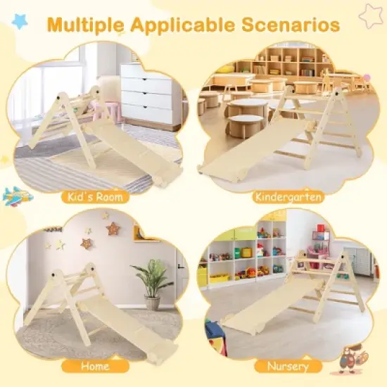 Costway 3-in-1 Triangular Climbing Toys Foldable & Height-adjustable Triangle Set Colorful/Natural image {8}