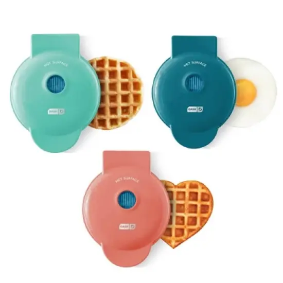 Dash Mini Waffle Maker, Griddle and Heart Waffle Maker - 3-Piece Set: Nonstick Pancake & Waffle Cooking Surface image {3}