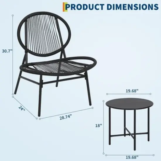 GustoWave 3-Piece Patio Bistro Set With Side Table And 2 Chairs For Balcony, Patio, Garden, Black image {1}
