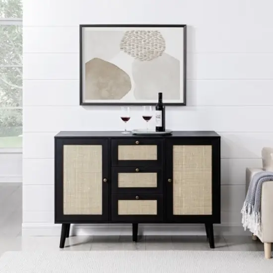 Modern Boho Wood and Rattan Storage Sideboard Black - Saracina Home image {3}