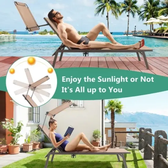Costway 2 PCS Outdoor Chaise Lounge Chair with Sunshade 6-Level Adjustable Recliner image {5}