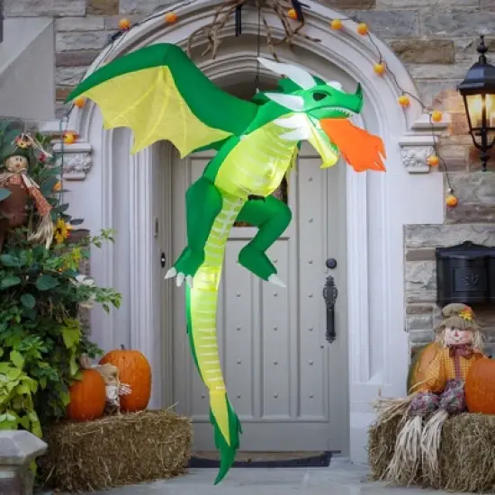 Costway 5 FT Hanging Halloween Inflatable Fire-breathing Dragon Flying Decoration Yard image {3}
