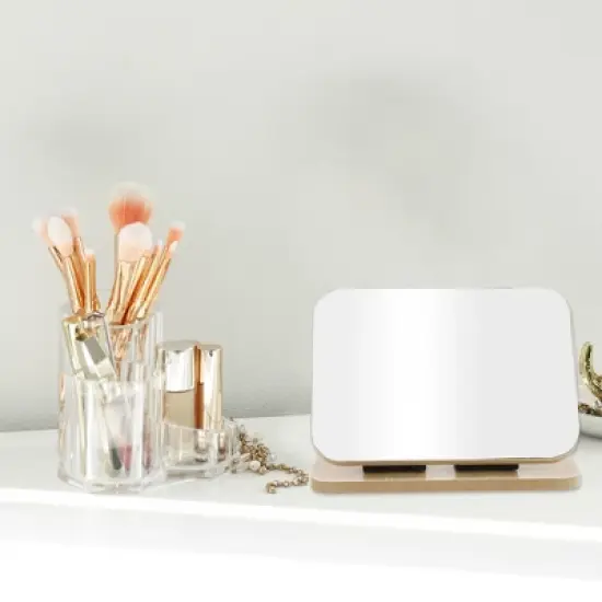 Unique Bargains Horizontal Desktop Cosmetic MirrorWood Color 1 Pc image {2}