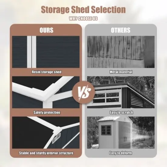 8*7ft Outdoor Storage Shed, Outdoor Resin Shed with Two-Window and Double-Door, Plastic Shed with Floor for Garden, Patio, Yard, Lawn (Dark Gray) image {4}