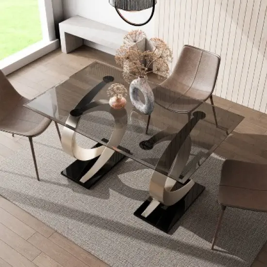 58" Gleneagles Modern Rectangle Glass Top Dining Table Gray/Champagne/Black - HOMES: Inside + Out image {3}