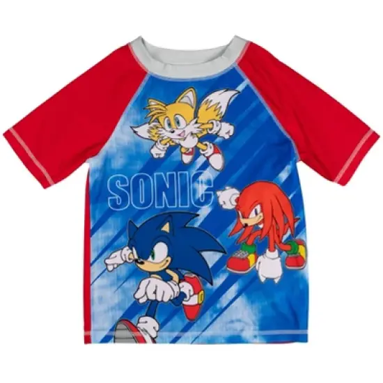 SEGA Sonic the Hedgehog Knuckles Tails Sonic The Hedgehog Rash Guard and Swim Trunks Outfit Set Little Kid to Big Kid  image {1}