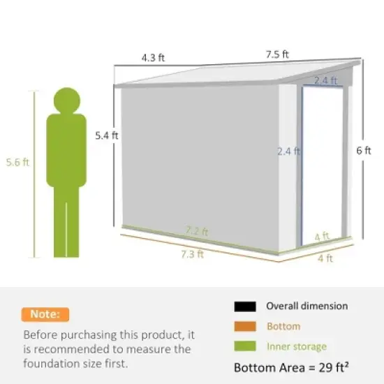 Resenkos Storage Garden Shed,Garden Sheds,4' x 7.7' Lean to Garden Storage Shed, Outdoor Metal Tool House with Lockable Door Vents Brown image {6}