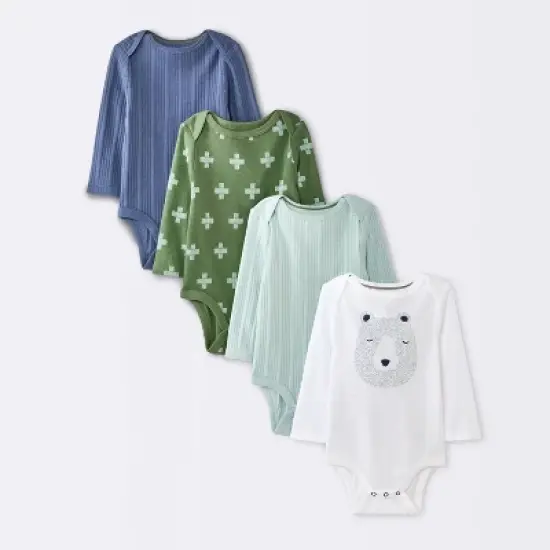 Baby Boys' 4pk Bear Long Sleeve Bodysuits - Cloud Island&trade; Ivory/Blue/Green image {4}