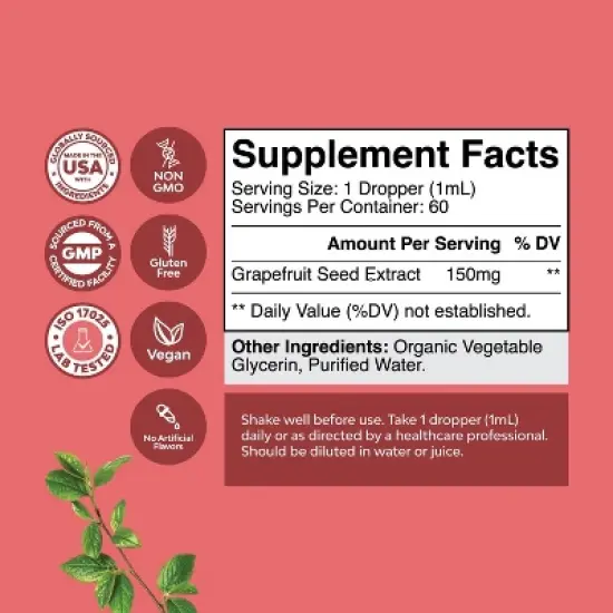 Grapefruit Seed Extract Liquid Supplement, Concentrated Liquid Drops with Bioflavonoids & Polyphenols for Gut & Immune Health, Nature's Craft, 60ml image {2}