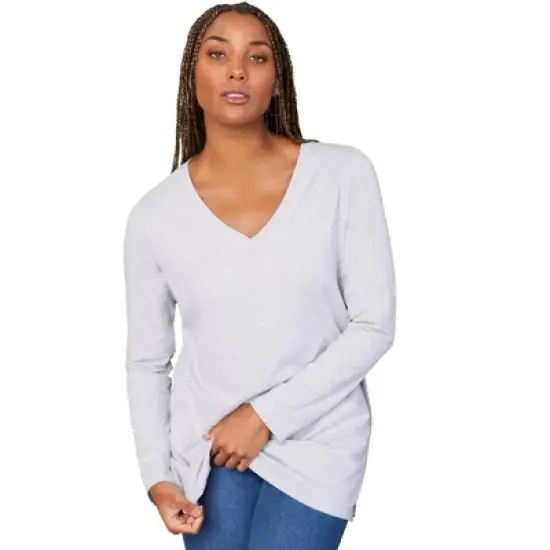 June + Vie by Roaman's Women&rsquo;s Plus Size Long-Sleeve V-Neck One + Only Tunic image {11}