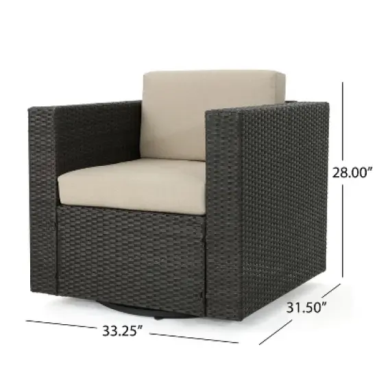 FIONECA Outdoor Swivel Patio Chair with Cushions, Single Rattan Chair with 360&iexcl;&atilde; Rotation, Dark Brown Wicker / Beige Cushion image {4}