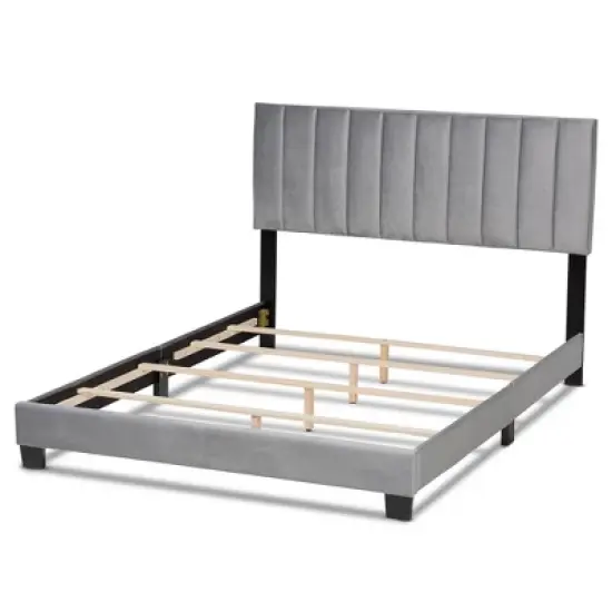 Clare Velvet Panel Bed with Tufted Headboard - Baxton Studio image {2}