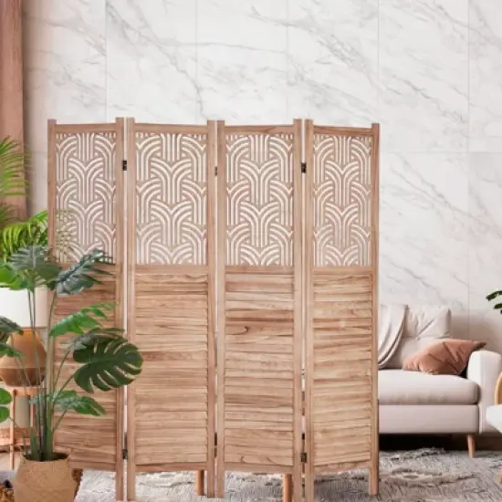 TROPOW 4 Panel Wooden Room Dividers, 67 in Tall Folding Portable Partition Privacy Screen, Free Assembled Freestanding Partition, Separators Divider image {7}