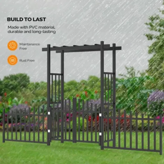Karl Home 85 In. Black Pvc Garden Arbor With Gate And Fence image {1}