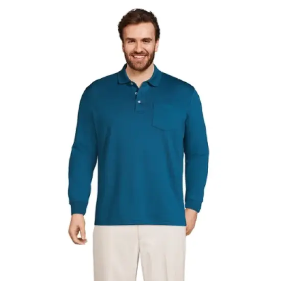 Lands' End Men's Long Sleeve Super Soft Supima Polo Shirt with Pocket image {5}
