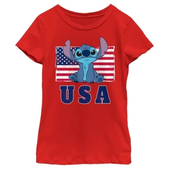 Girl's Lilo & Stitch Distressed Red, White, and Blue T-Shirt image {4}
