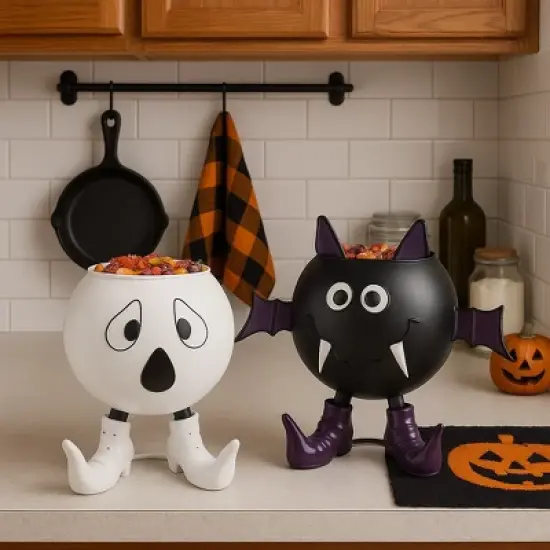 Gallerie II Ghost w/ Heels Halloween Trick or Treat Candy Bowl Basket image {2}