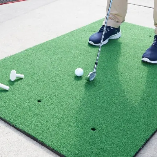 Golf Hitting Mat - 5x3-Foot Artificial Turf Training Mat with 3 Rubber Tees and 6 Different Teeing Positions - Golf Training Aid by Wakeman image {7}