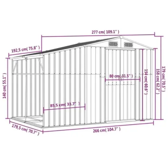 vidaXL Garden shed Metal Outdoor Storage Anthracite - Galvanized Steel Tool shed for Patio, Backyard, or Garden with Ventilation and sloped roof image {11}