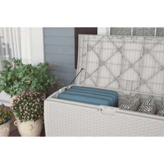 99gal Resin Wicker Deck Box White - Suncast image {1}