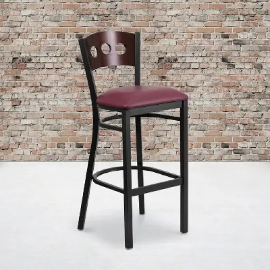 Flash Furniture Black Decorative 3 Circle Back Metal Restaurant Barstool image {1}