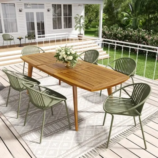 Christopher Knight Home Paco 7 Pieces Outdoor Modern Expandable Dining Set with Stackable Chair image {12}