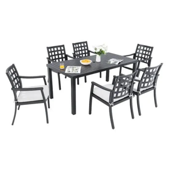 CAVINAS 7 Piece Patio Dining Set Rust-Resistant Patio Table and Chairs Weather-Resistant Patio Furniture Sets with 6 Chairs for Patio image {3}