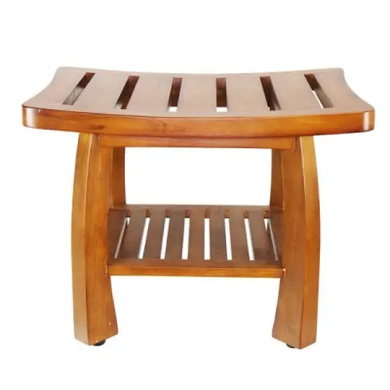 Oceanstar Solid Wood Spa Bench with Storage Shelf, Teak Color Finish image {2}