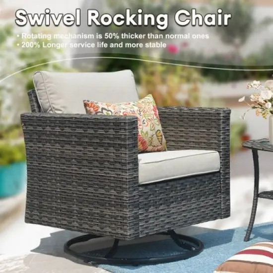 Ovios Tampa 6pc Wicker Outdoor Patio Furniture Set Conversation Sofa Loveseat with a Fire Pit, Swivel Chairs and Cushions image {2}