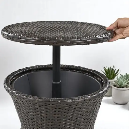 5-Piece Outdoor Patio Furniture Set with PP Rope Weaving Chairs, Pop-Up Cool Bar Table, and Acacia Wood Feet image {5}