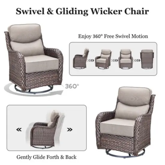 4 Piece Patio Furniture Set with Fire Pit Table, 2 x Swivel Rocker Chair, 1 x 3-Seat Sofa, 5 Seats Outdoor Conversation Set for Lawn Garden Backyard image {6}