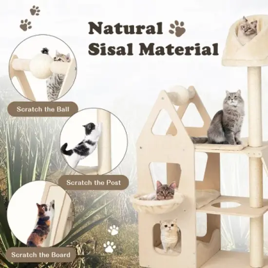 Tangkula 52" Tall Cat Tree w/ Scratching Post Ball & Board Plush Condo Padded Perch image {4}