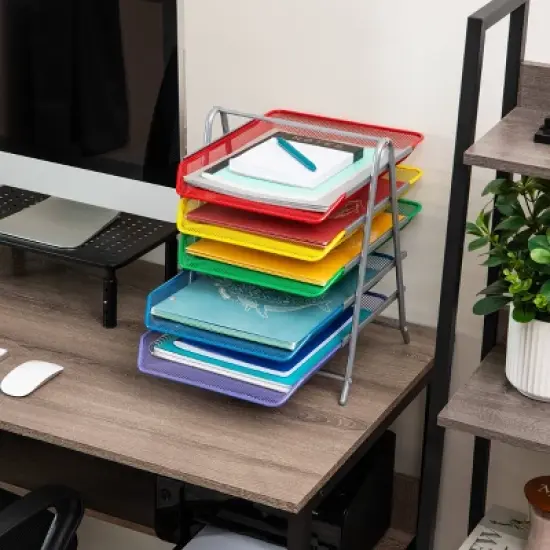 Mind Reader 5-Tier Paper Tray Desktop Organizer Metal Mesh Rainbow image {7}