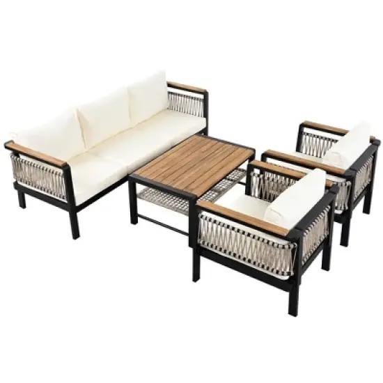 4-Piece Outdoor Sectional Sofa Set, 5-Person Patio Conversation Set with Cushions & Coffee Table - ModernLuxe image {10}