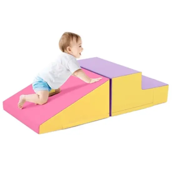 Costway Step and Slide Climber for Infants and Toddlers Baby Soft Foam Structure Blocks Yellow/Blue/Pink/Purple image {13}