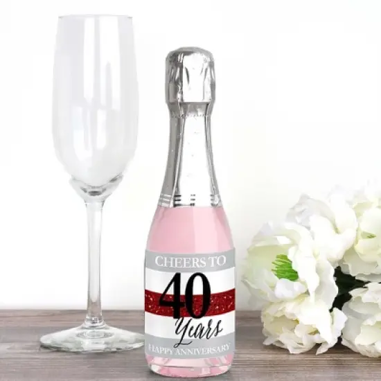 Big Dot of Happiness We Still Do - 40th Wedding Anniversary - Mini Wine and Champagne Bottle Label Stickers - Anniversary Party Favor Gift - Set of 16 image {1}