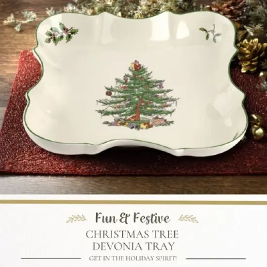 Spode Christmas Tree Devonia Tray - 8.5 Inch Festive Serving Bowl in Fine Earthenware for Salad, Pasta, Fruit - Microwave, Dishwasher, Oven Safe image {1}